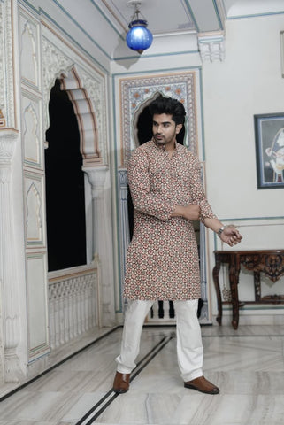 Mens Handblock Printed Kurta