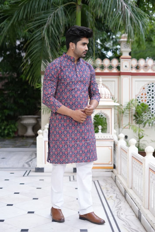 Mens Handblock Printed Kurta