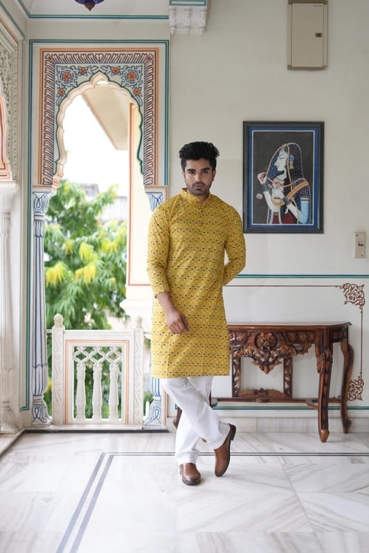 Mens Handblock Printed Kurta