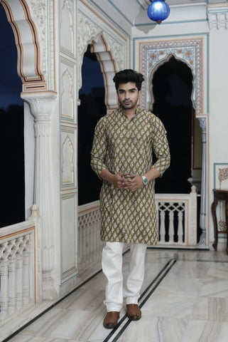 Mens Handblock Printed Kurta
