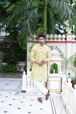 Mens Handblock Printed Kurta