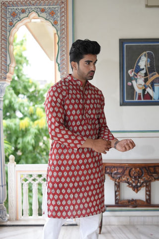 Mens Handblock Printed Kurta
