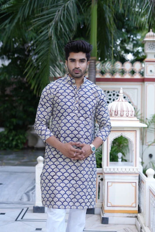 Mens Handblock Printed Kurta