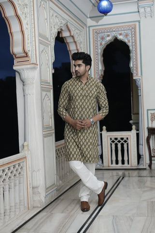 Mens Handblock Printed Kurta