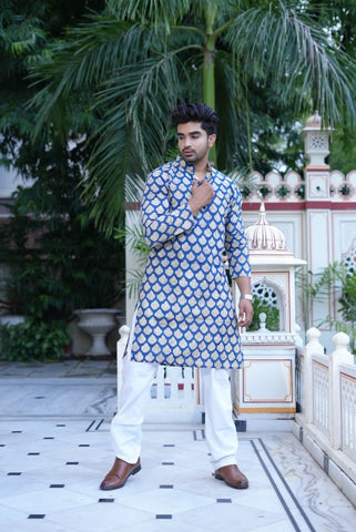 Mens Handblock Printed Kurta