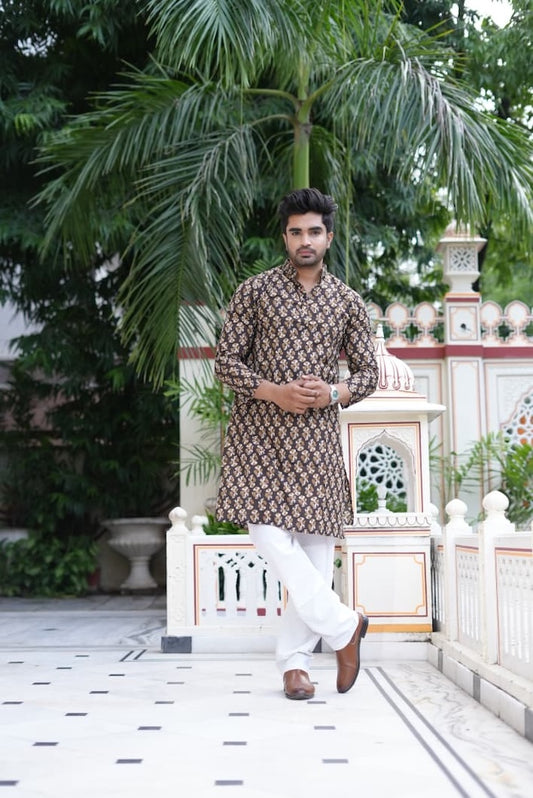 Mens Handblock Printed Kurta