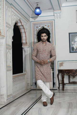 Mens Handblock Printed Kurta