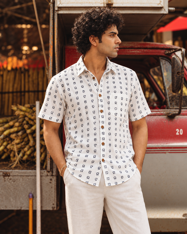 Classic Odia Alphabet Block Print Cotton Shirt for Men