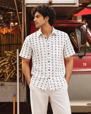 Classic Odia Alphabet Block Print Cotton Shirt for Men