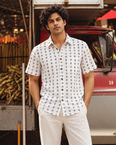 Classic Odia Alphabet Block Print Cotton Shirt for Men