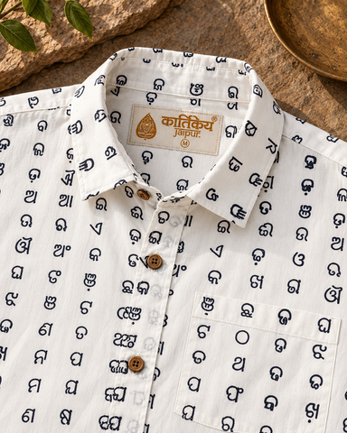 Classic Odia Alphabet Block Print Cotton Shirt for Men