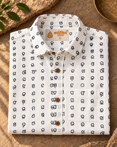 Classic Odia Alphabet Block Print Cotton Shirt for Men