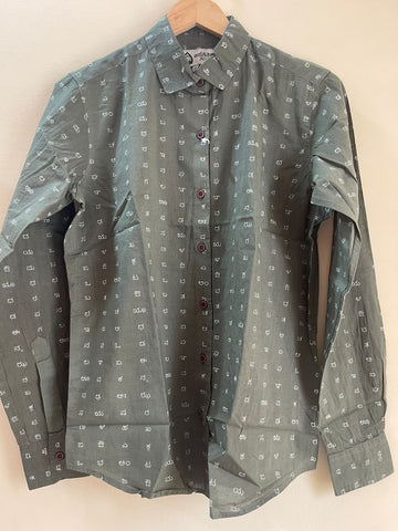 Kannada Alphabet Full Sleeves Classic Shirt for Women - Olive