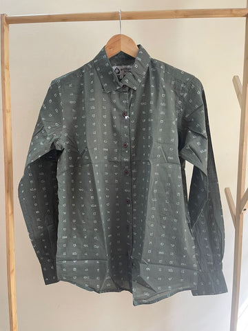 Kannada Alphabet Full Sleeves Classic Shirt for Women - Olive