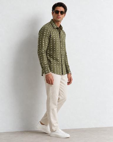 தமிழ் எழுத்து  Full Sleeve Tamil Classic Cotton Organic Shirt - Olive Green