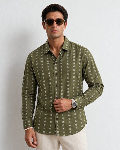 தமிழ் எழுத்து  Full Sleeve Tamil Classic Cotton Organic Shirt - Olive Green