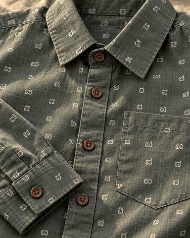 Men’s Kannada Alphabet Print Cotton Full Sleeve Shirt – Olive Green