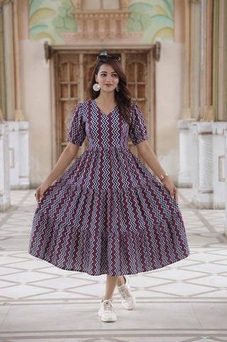 Bagru Hand Block Printed Cotton Frill One Piece Dress