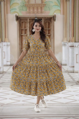 Bagru Hand Block Printed Cotton Frill One Piece Dress