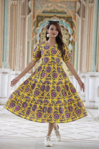 Bagru Hand Block Printed Cotton Frill One Piece Dress