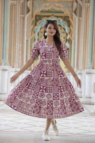 Bagru Hand Block Printed Cotton Frill One Piece Dress
