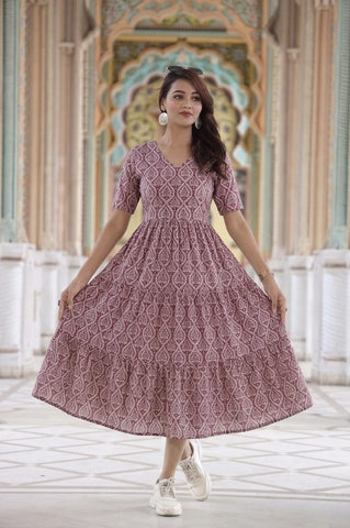 Bagru Hand Block Printed Cotton Frill One Piece Dress