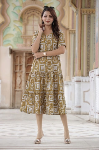 Bagru Hand Block Printed Cotton Frill One Piece Dress
