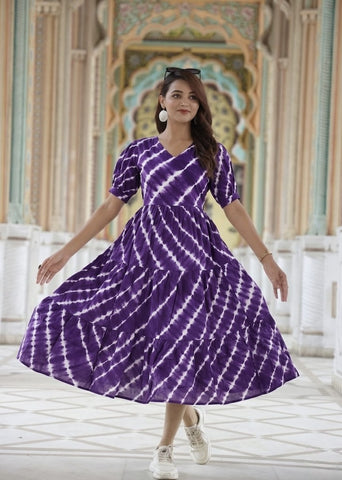 Bagru Hand Block Printed Cotton Frill One Piece Dress