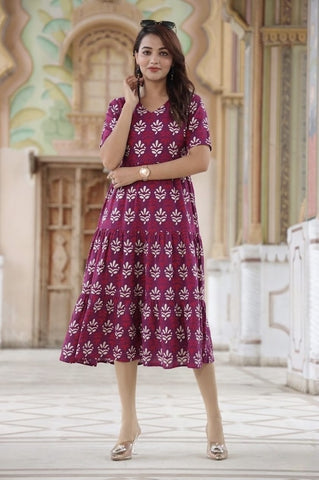 Bagru Hand Block Printed Cotton Frill One Piece Dress