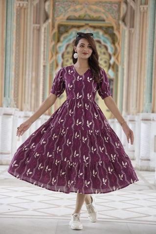 Bagru Hand Block Printed Cotton Frill One Piece Dress
