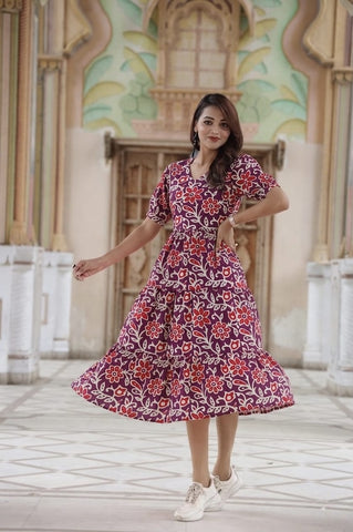 Bagru Hand Block Printed Cotton Frill One Piece Dress