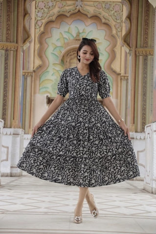 Bagru Hand Block Printed Cotton Frill One Piece Dress
