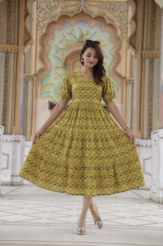 Bagru Hand Block Printed Cotton Frill One Piece Dress