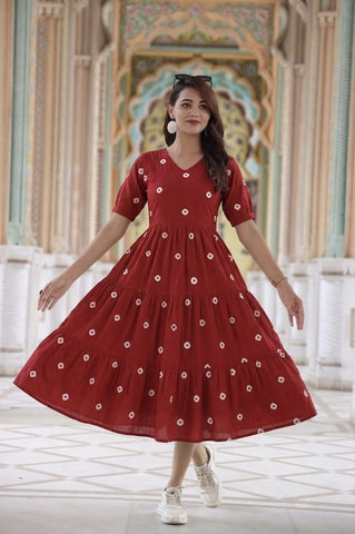 Bagru Hand Block Printed Cotton Frill One Piece Dress