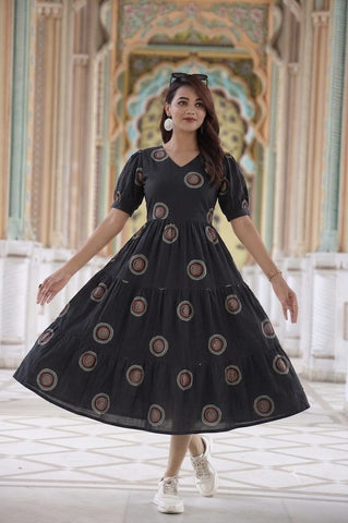 Bagru Hand Block Printed Cotton Frill One Piece Dress