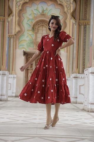 Bagru Hand Block Printed Cotton Frill One Piece Dress