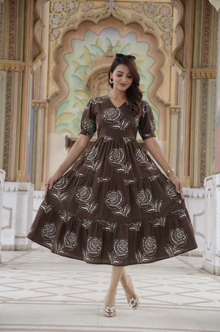Bagru Hand Block Printed Cotton Frill One Piece Dress