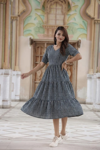 Bagru Hand Block Printed Cotton Frill One Piece Dress