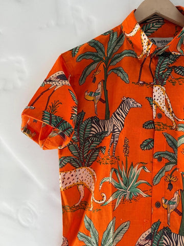 Orange Jungle Print Vintage Cotton Shirt by Kartikeya Jaipur