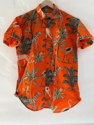 Orange Jungle Print Vintage Cotton Shirt by Kartikeya Jaipur