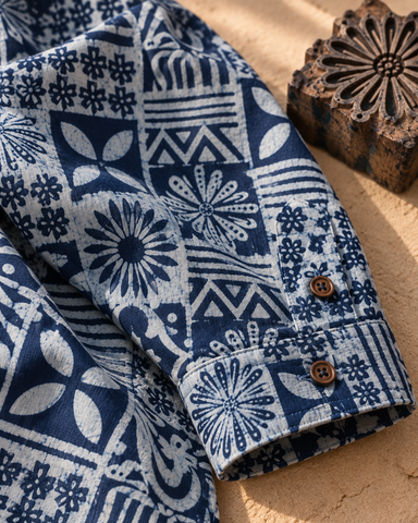 Organic Indigo Mens Shirt - By Kartikeya Jaipur