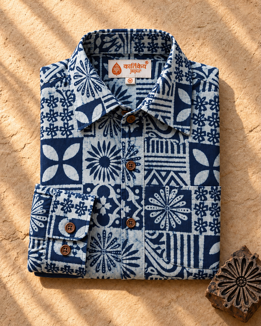 Organic Indigo Mens Shirt - By Kartikeya Jaipur