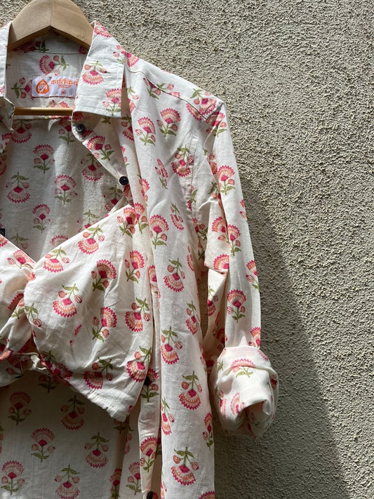Floral Print Shirt & Bralette Combo Set