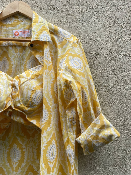 Floral Print Cotton Shirt & Bralette Combo Set