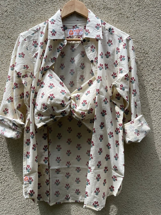 Floral Print Shirt & Bralette Combo Set