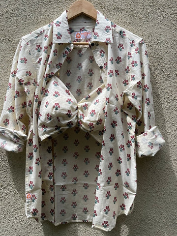 Floral Print Shirt & Bralette Combo Set