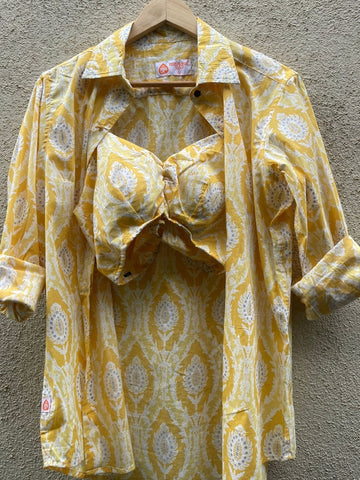 Floral Print Cotton Shirt & Bralette Combo Set