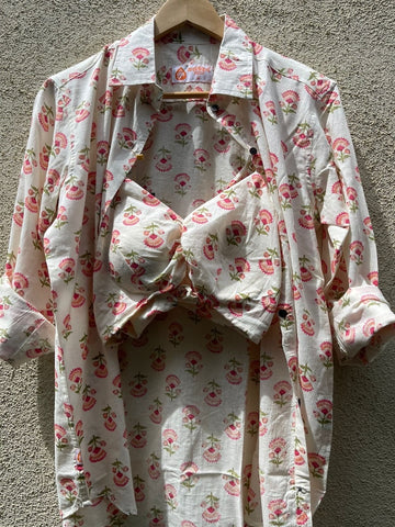 Floral Print Shirt & Bralette Combo Set