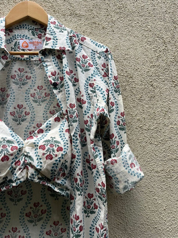 Floral Print Shirt & Bralette Combo Set