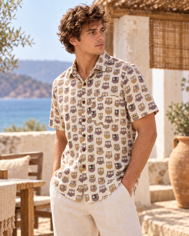 Cute Owl Men's Cotton Shirt - Kartikeya Jaipur